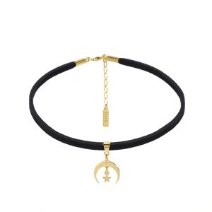 Choker Czarna Alcantara Księżyc MOON