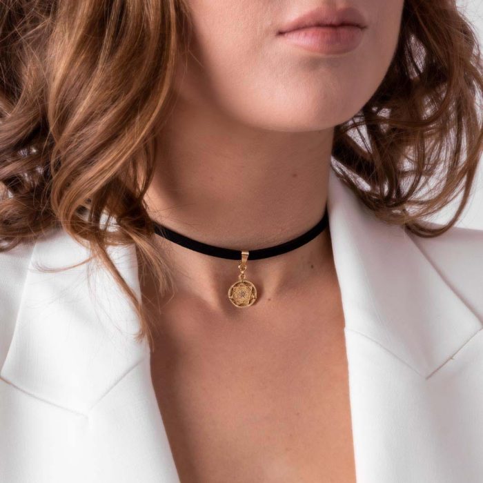Choker Czarna Alcantara Talizman 7 Archaniołów PROTECT