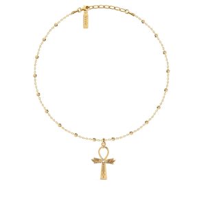 Złoty Choker Krzyż Ankh Kryształ Górski SENTRY