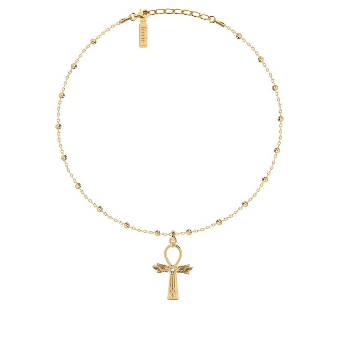Złoty Choker Krzyż Ankh Kryształ Górski SENTRY