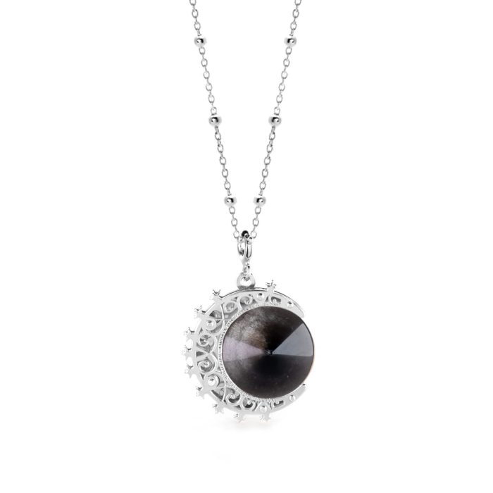 Złoty Naszyjnik Lunula Obsydian MOON