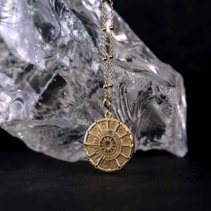 Złoty Naszyjnik Zodiak Kryształ Górski ZODIAC